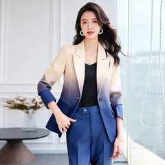 Gradient Color Printed Single Button Blazer Flare Pants Designer Suit Set Mssza