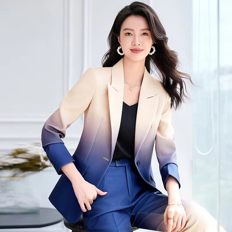 Gradient Color Printed Single Button Blazer Flare Pants Designer Suit Set Mssza