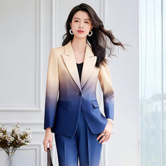 Gradient Color Printed Single Button Blazer Flare Pants Designer Suit Set Mssza