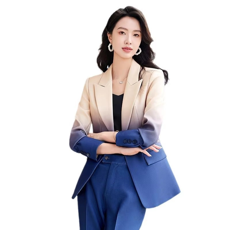 Gradient Color Printed Single Button Blazer Flare Pants Designer Suit Set Mssza