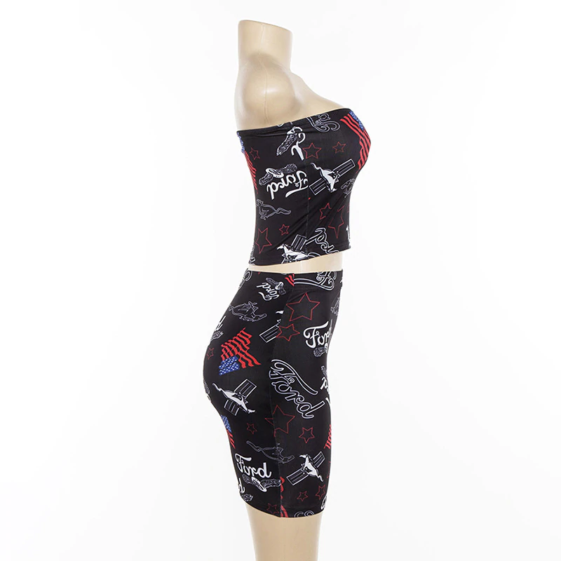 Graffiti Print Strapless Crop Top and Mini Skirt Mssza