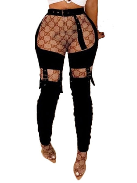Grommets Cotton Blend Cut Out Mental Buckle Detailed Bottoms Mssza