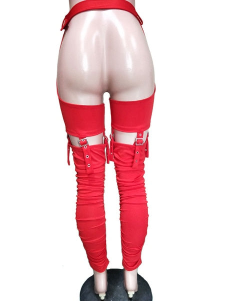 Grommets Cotton Blend Cut Out Mental Buckle Detailed Bottoms Mssza