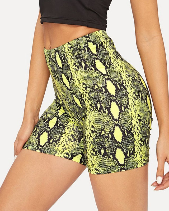 Gym Fitness Workout Clothes Push Up Snakeskin Leggings Shorts Mssza