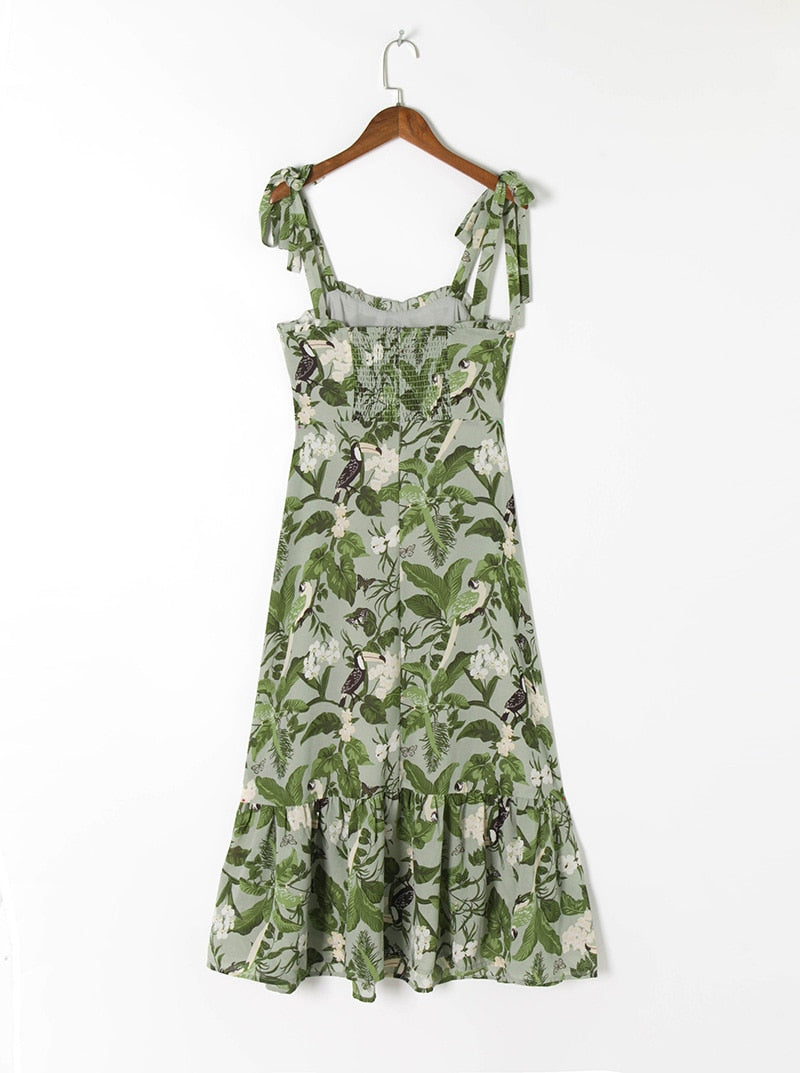 Elegant Ruffle Hem Beach  Dress Sweetheart Neck Tie Strap Midi Dress Mssaz Desses
