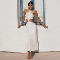 Vacation Outfits Knitted Halter Maxi Dresses Mssaz Desses