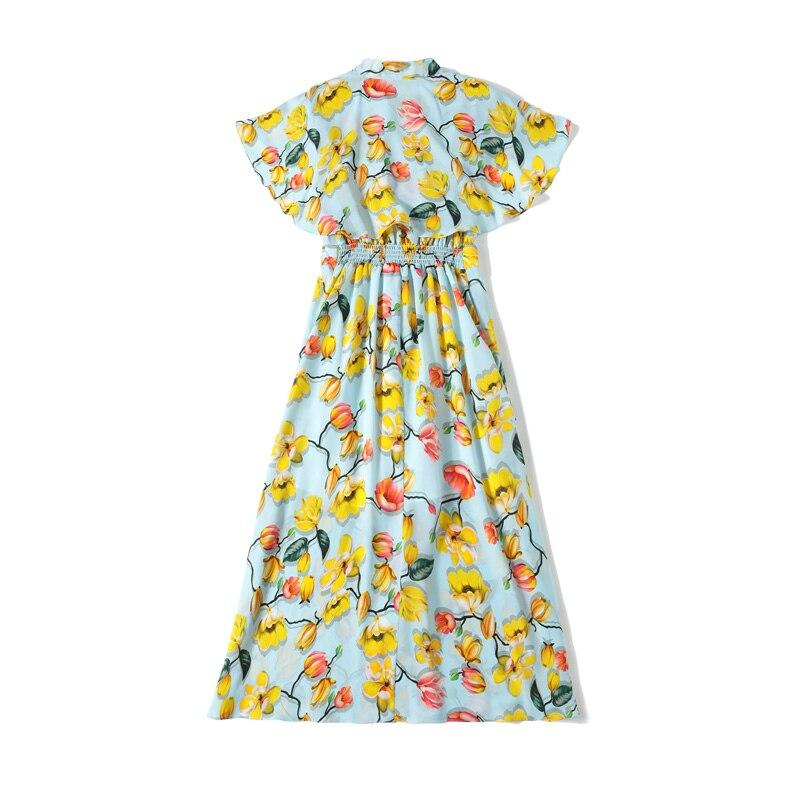 Lace Up Bow Collar Ruffles Printed Cape Sleeves Elegant Holiday Dress Mssaz Desses