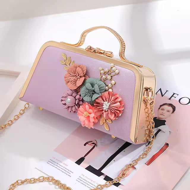 Pearl Flower Chain Party Packs High-end Leather Handbag Mssza
