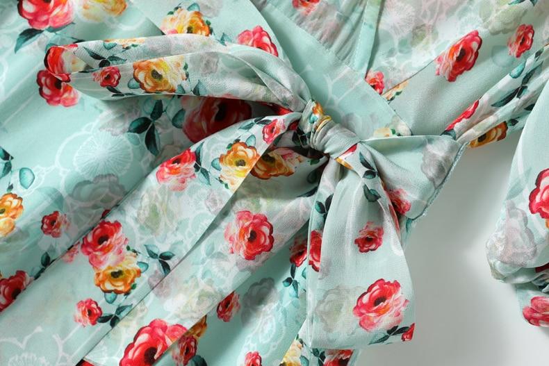 V Neck Short Sleeves Printed Sash Belt  Dress Mssaz Desses
