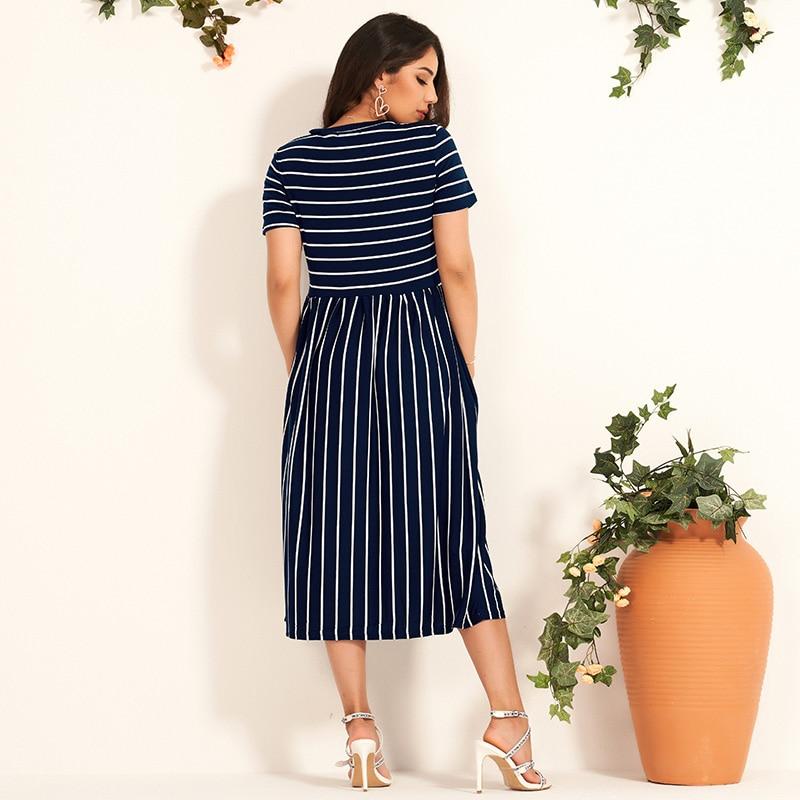 T Shirt Dress O Neck Striped Short Sleeve Dress Mssaz Desses