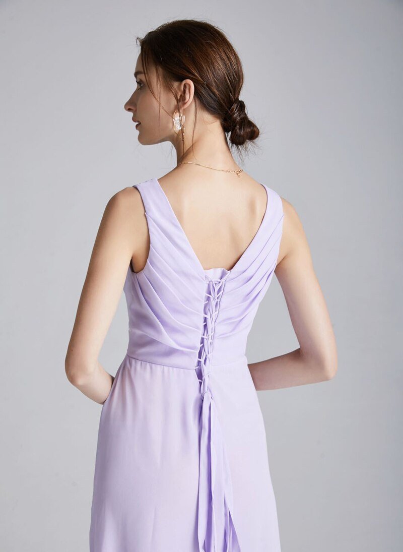 Split Ruched Lace Up Back Casual Long Prom Dresses Mssaz Desses