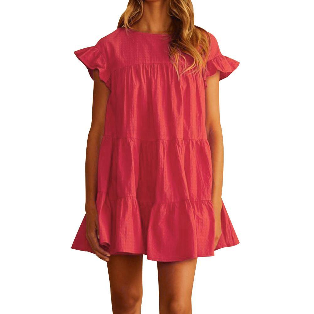 Casual Ruffle O Neck Short Sleeve Dress Mssaz Desses