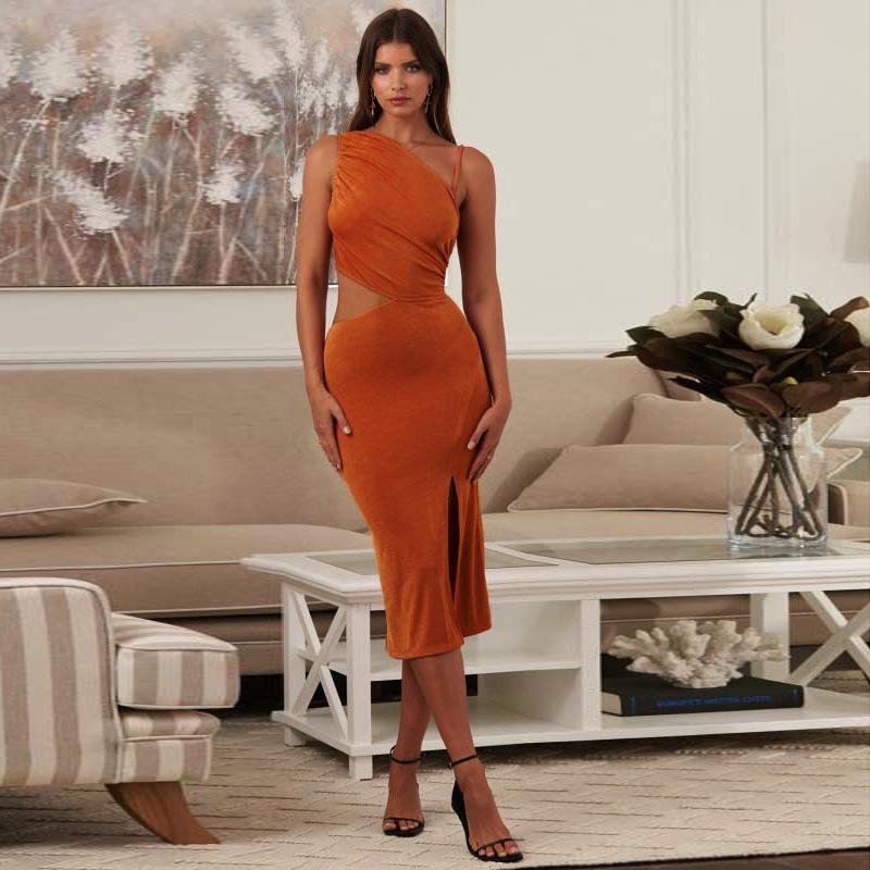 Solid Hollow Out One Shoulder Bodyocn Dress Mssaz Desses