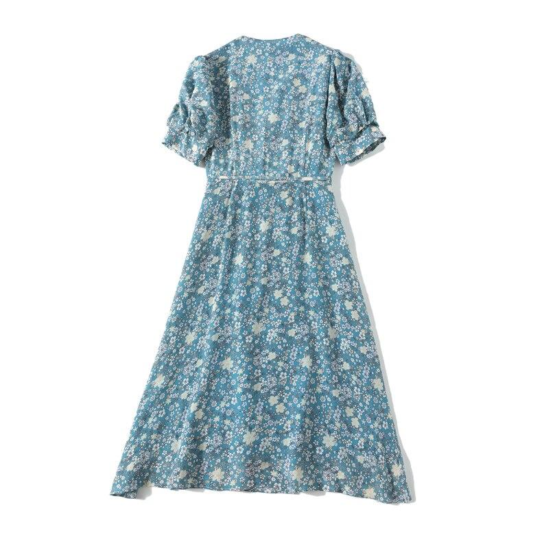 V Neck Short Sleeves Printed Buttons Lace Up Dress Mssaz Desses