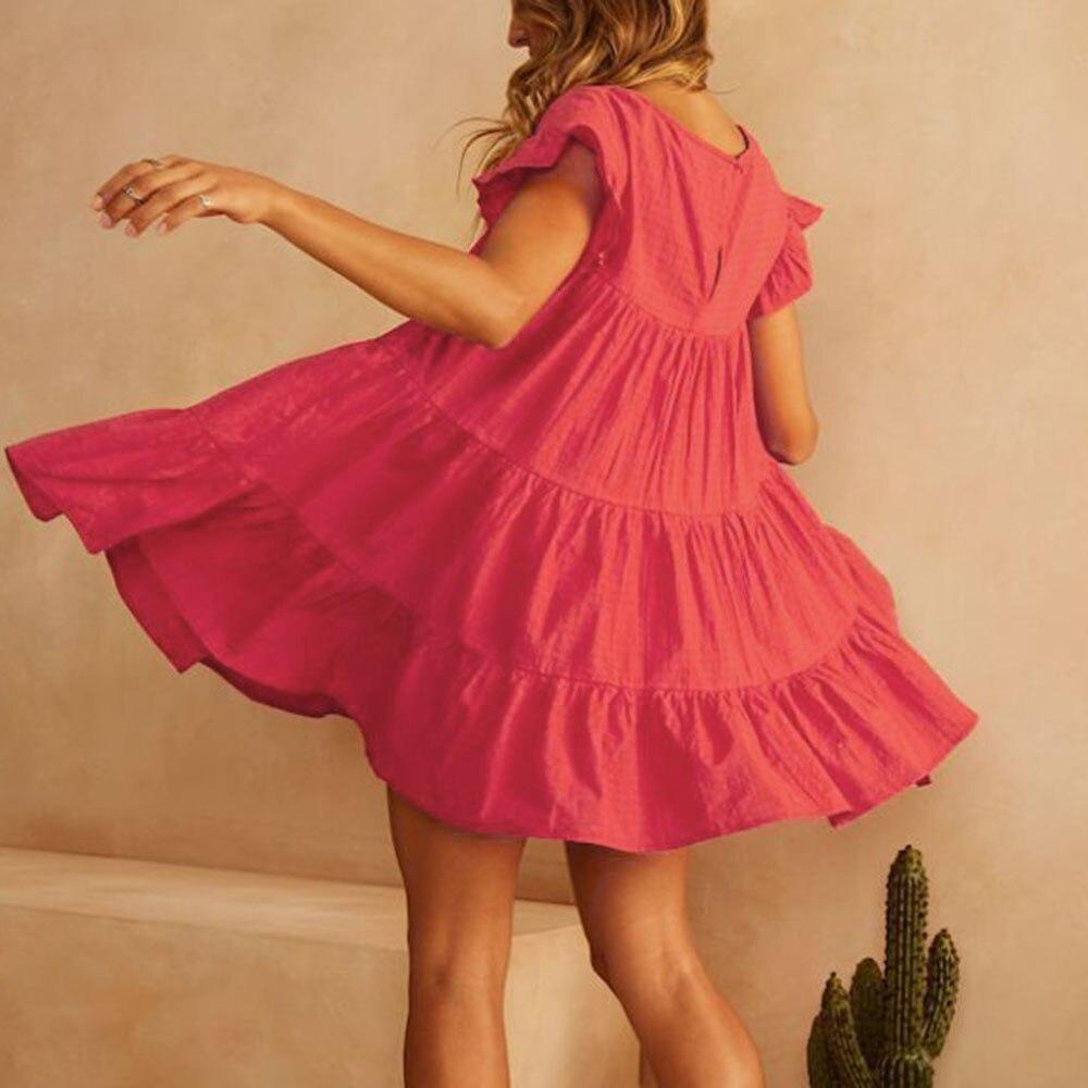 Casual Ruffle O Neck Short Sleeve Dress Mssaz Desses