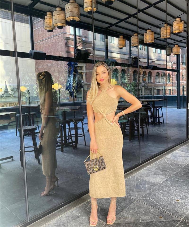Vacation Outfits Knitted Halter Maxi Dresses Mssaz Desses