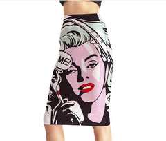 Novelty painting print design comics girl slim Middle skirt Mssza