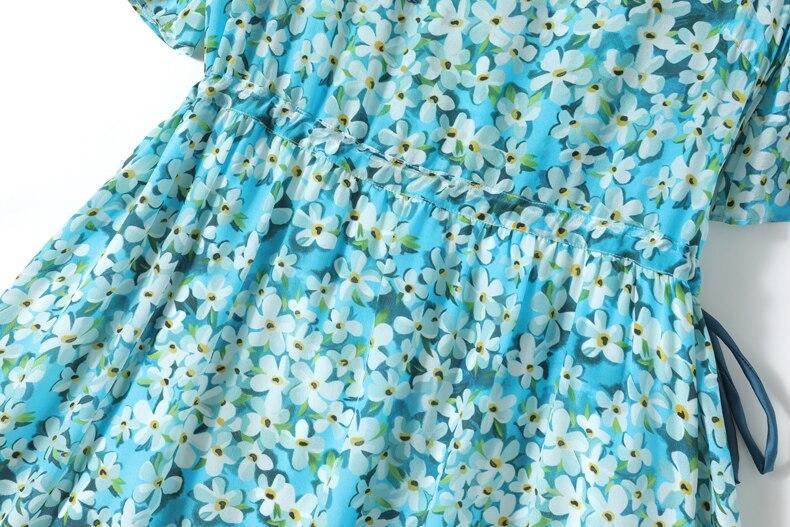 O Neck Short Sleeves Lace Up Waist Floral Printed Elegant  Dress Mssaz Desses