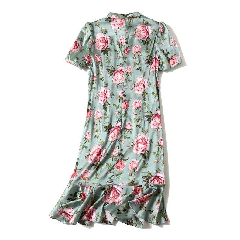 Vintage Stand Collar Short Sleeves Floral Printed Ruffles Elegant Dress Vestidos Mssaz Desses