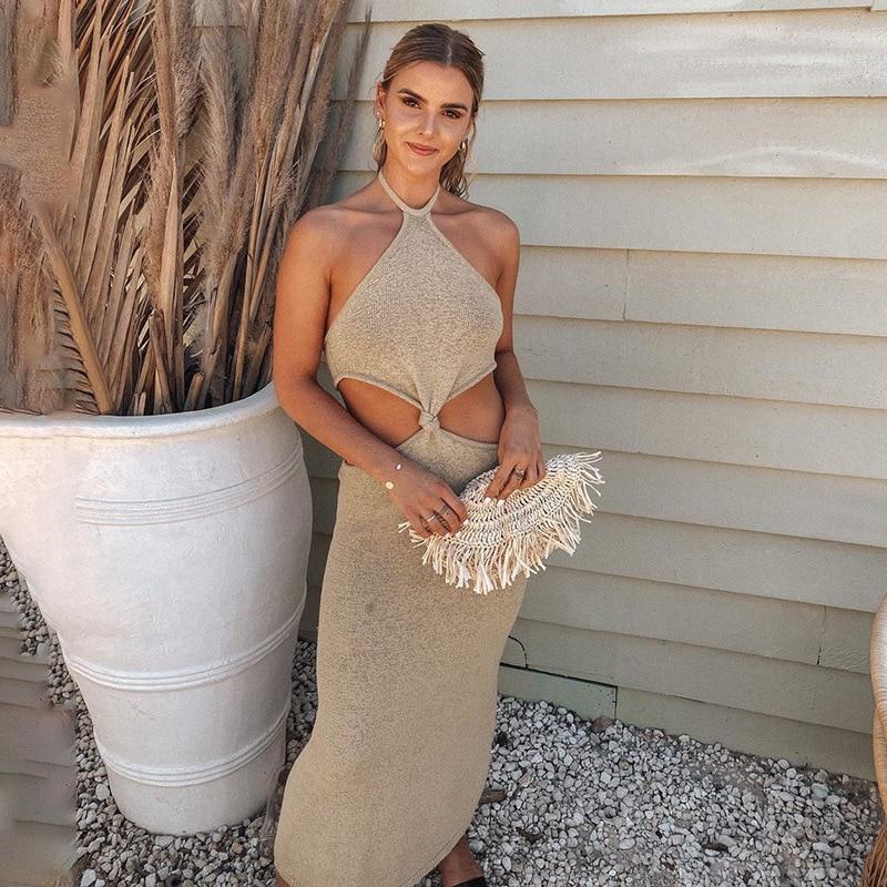 Vacation Outfits Knitted Halter Maxi Dresses Mssaz Desses