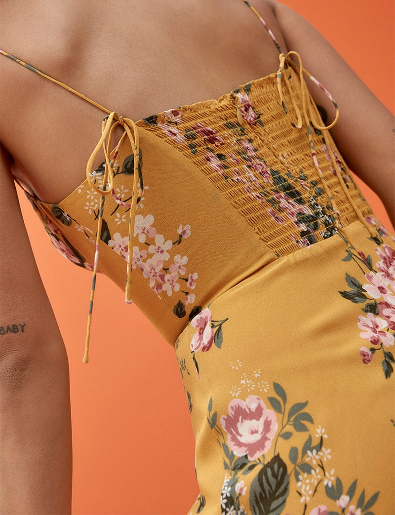 Vintage Midi Dress Side High Slit  Spaghetti Strap Dress Mssaz Desses
