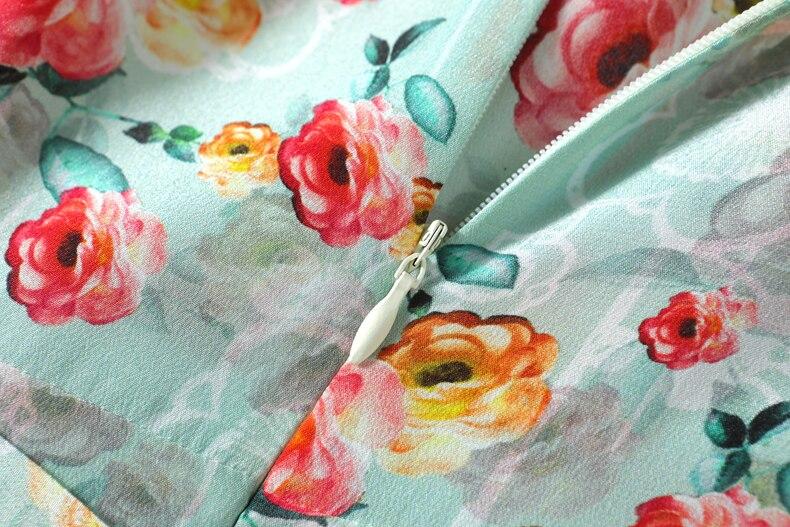 V Neck Short Sleeves Printed Sash Belt  Dress Mssaz Desses