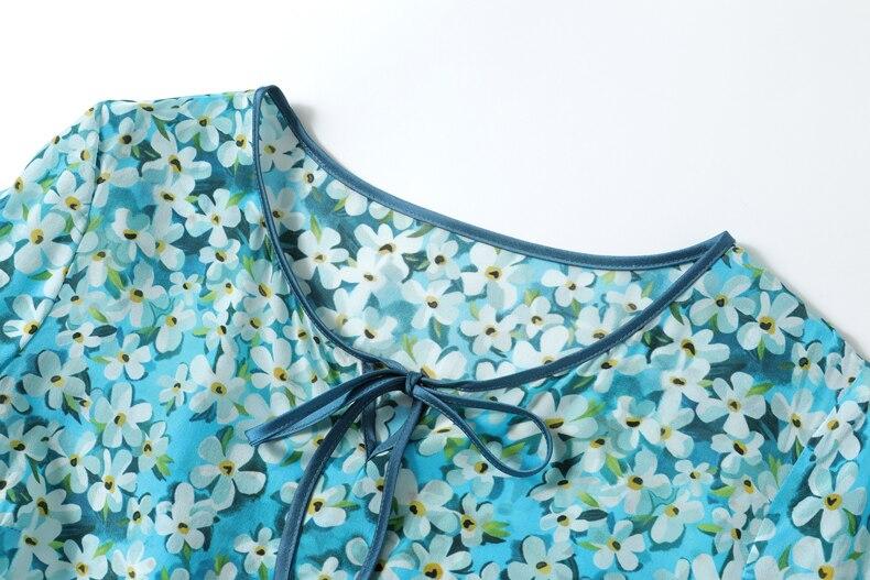 O Neck Short Sleeves Lace Up Waist Floral Printed Elegant  Dress Mssaz Desses