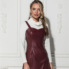 Pu Leather Spaghetti Strap Sleeveless Mini Dress Mssaz Desses