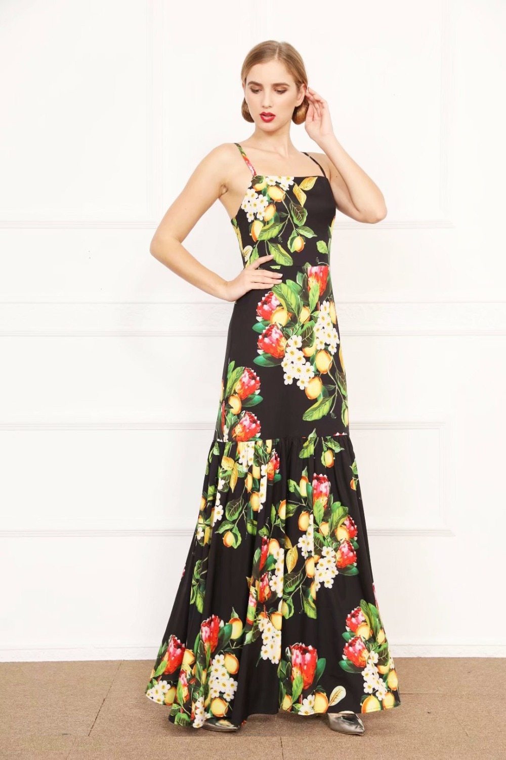 Spaghetti Straps Printed Long Party Prom Maxi Dresses Mssaz Desses