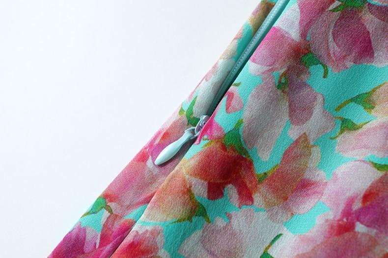 V Neck Short Sleeves Ruffles Sash Belt Printed  Dress Mssaz Desses