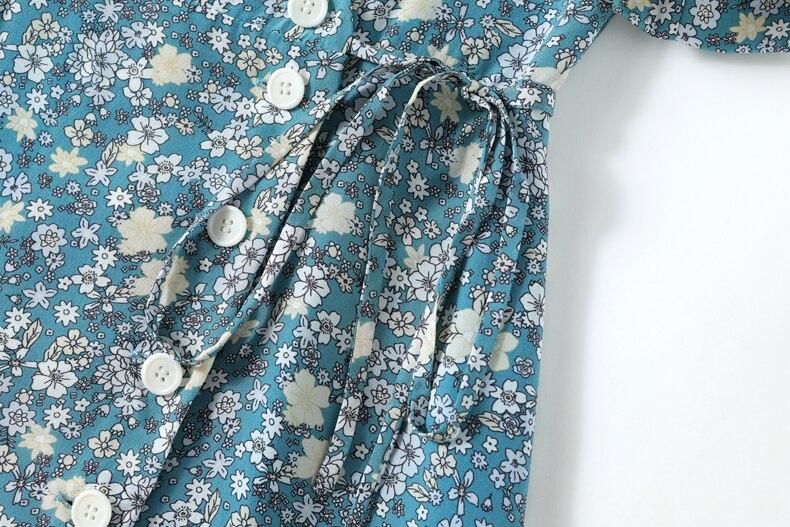 V Neck Short Sleeves Printed Buttons Lace Up Dress Mssaz Desses