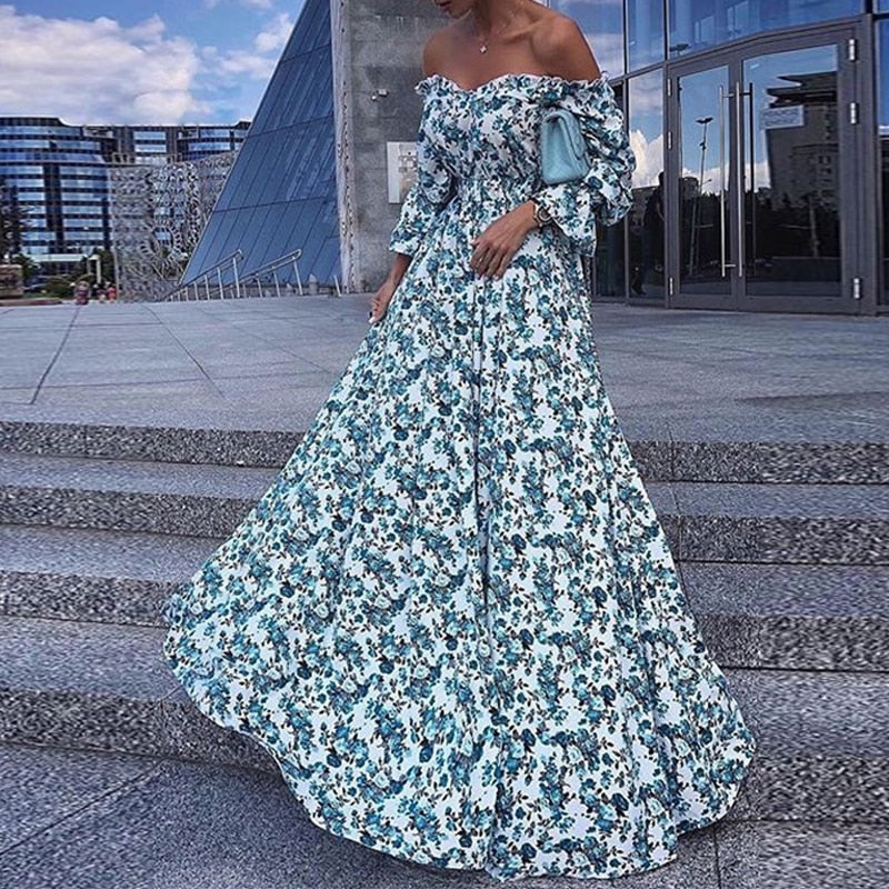 Floral Print  Boat Neck Prom Dresses Mssaz Desses