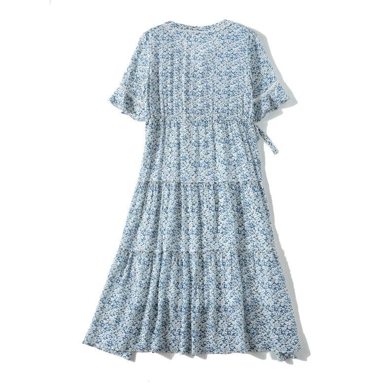 V Neck Short Sleeves Ruffles Floral Printed Holiday Dress Mssaz Desses