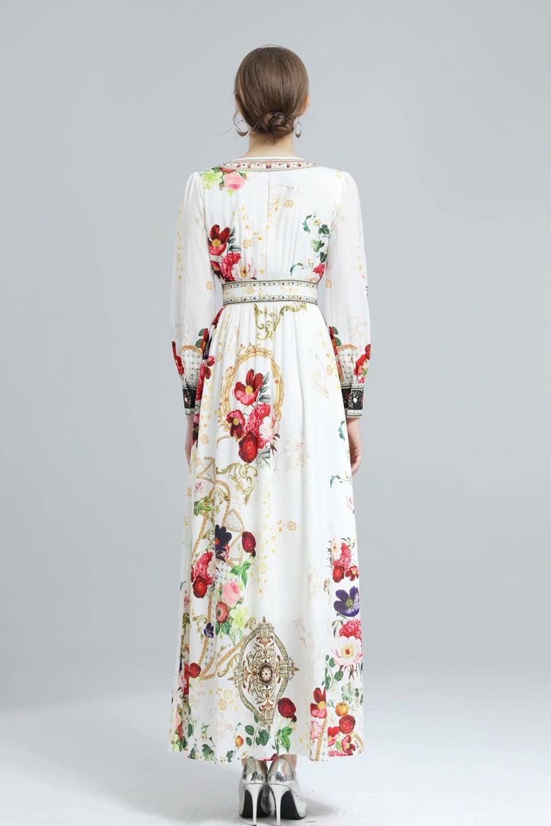 Long Sleeves Split Front Floral Printed High Street Dresses Mssaz Desses
