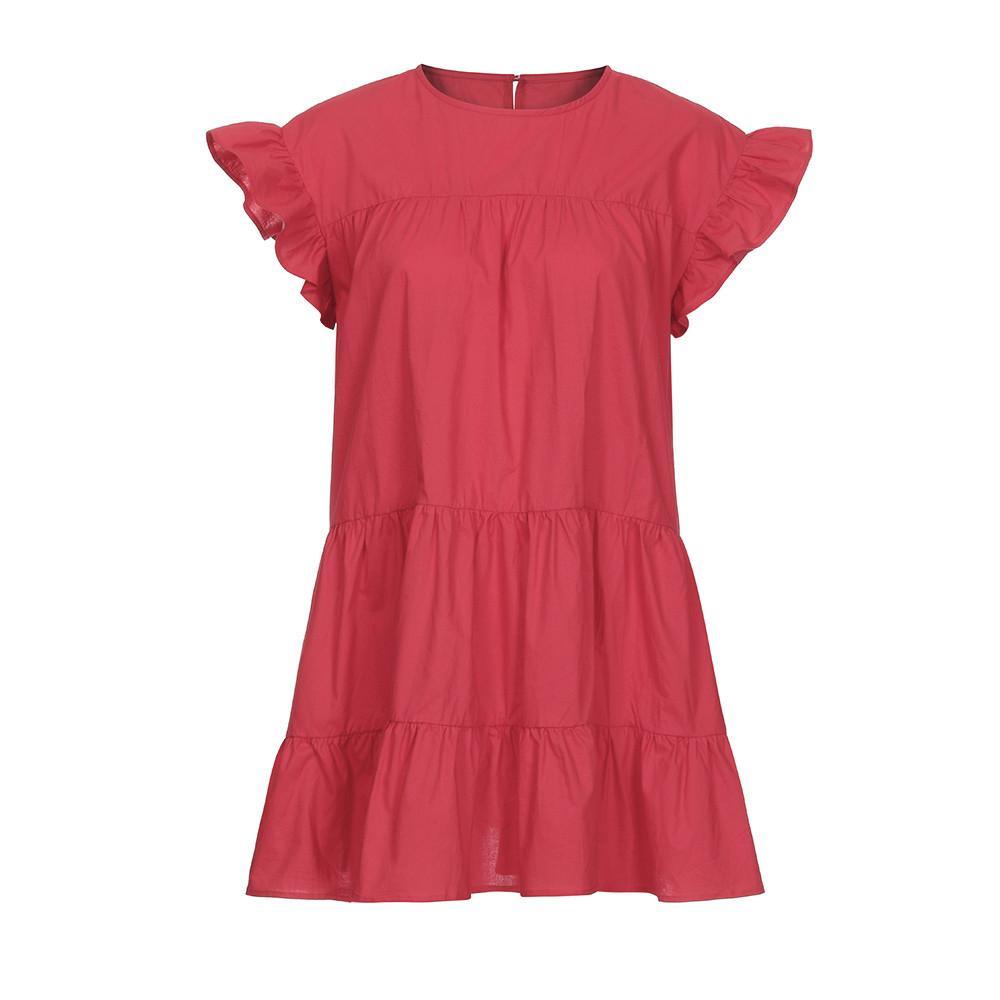 Casual Ruffle O Neck Short Sleeve Dress Mssaz Desses