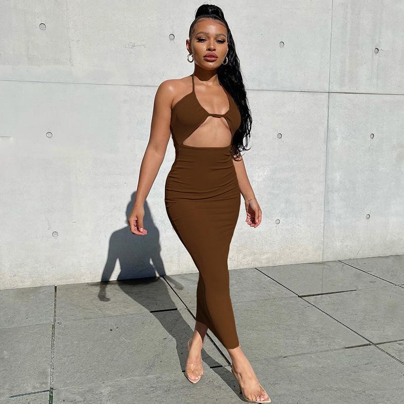 Hollow Out Halter Backless Bodycon Dress Mssaz Desses