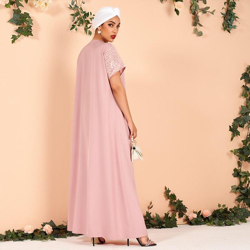 Ladies Lapel Sequin Stitching Loose and Elegant Thin Arabian Powder Dress Long Dress (without Headscarf) Mssaz Desses