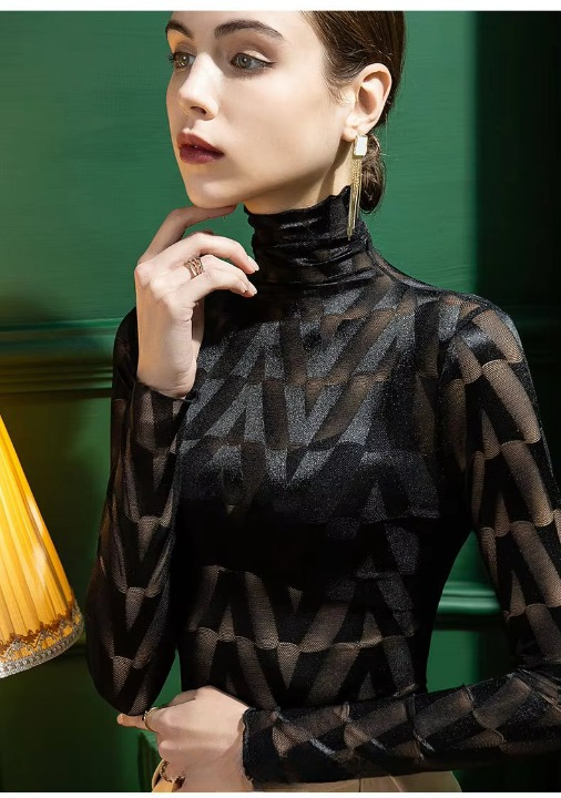 See Through Brushed Lace Shirt Long Sleeved T-shirt Mssza