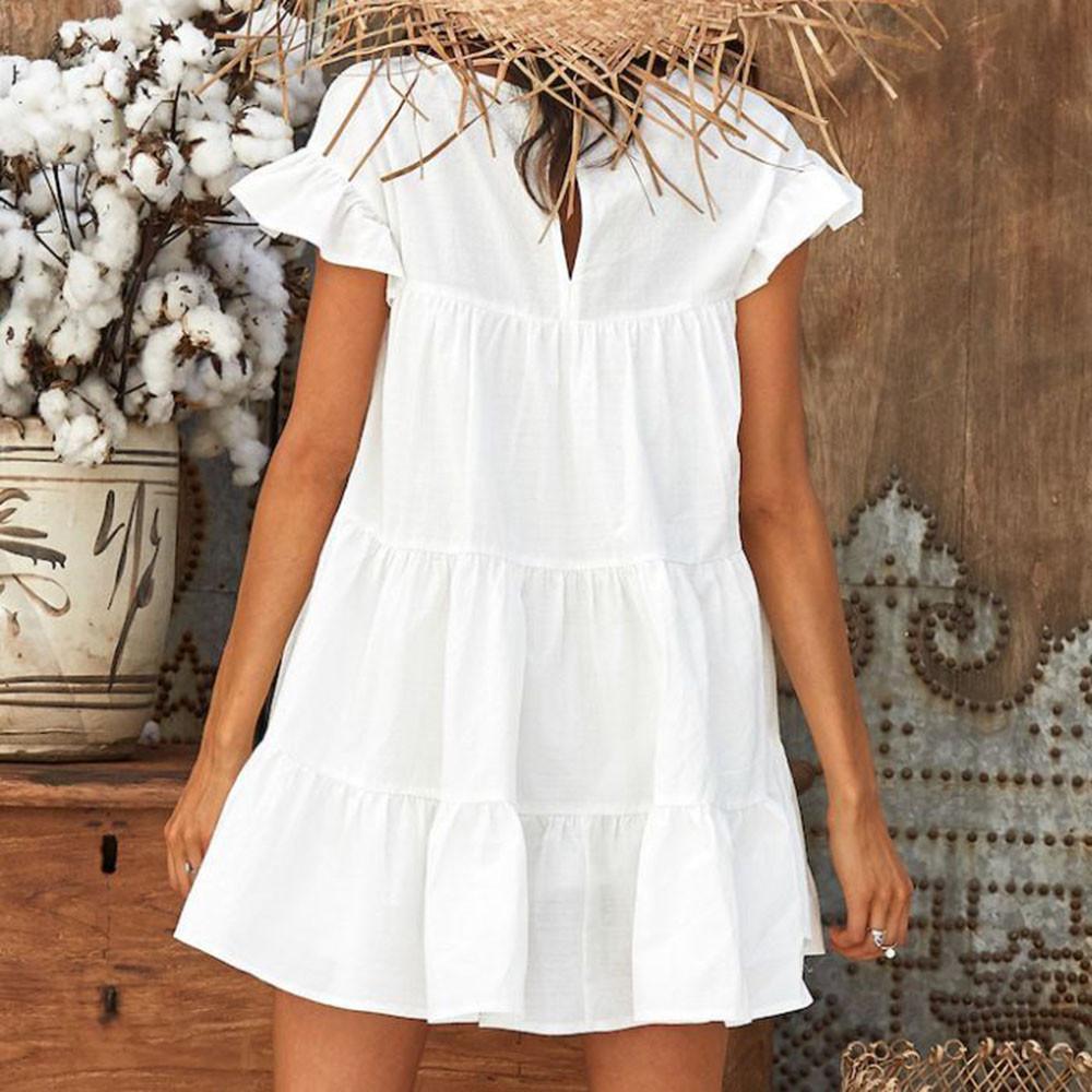 Casual Ruffle O Neck Short Sleeve Dress Mssaz Desses