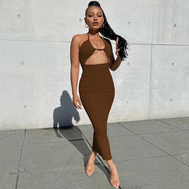 Hollow Out Halter Backless Bodycon Dress Mssaz Desses