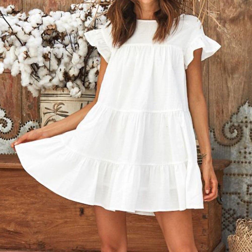 Casual Ruffle O Neck Short Sleeve Dress Mssaz Desses