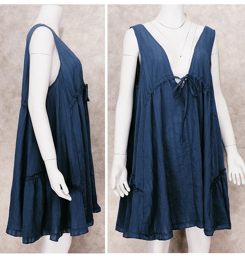Plunging Neck Cotton Tunic Beach Cover-Up Mssaz Desses