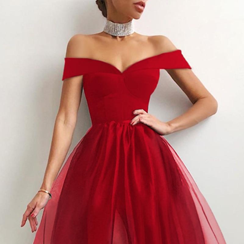 Halter Off Shoulder Party Dress Spaghetti Strap Spliced Mesh Dresses Mssaz Desses