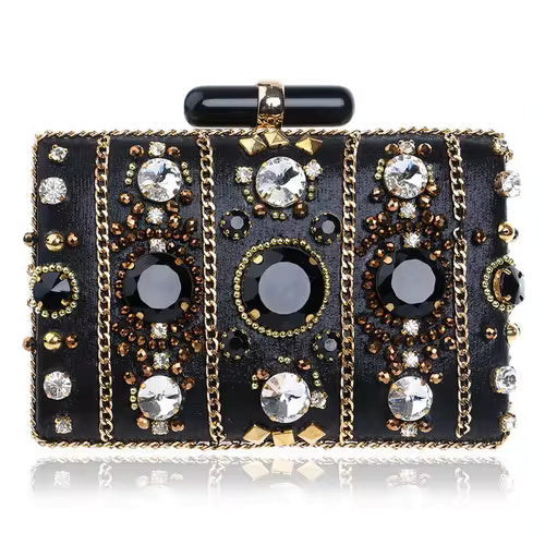 Embroidery Beaded One Side Diamonds Purse Mssza