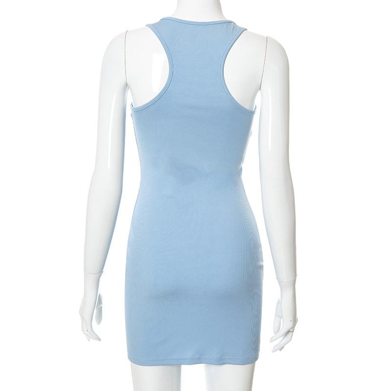 Split Button Sleeveless V Neck Bodycon Mini Dress Mssaz Desses