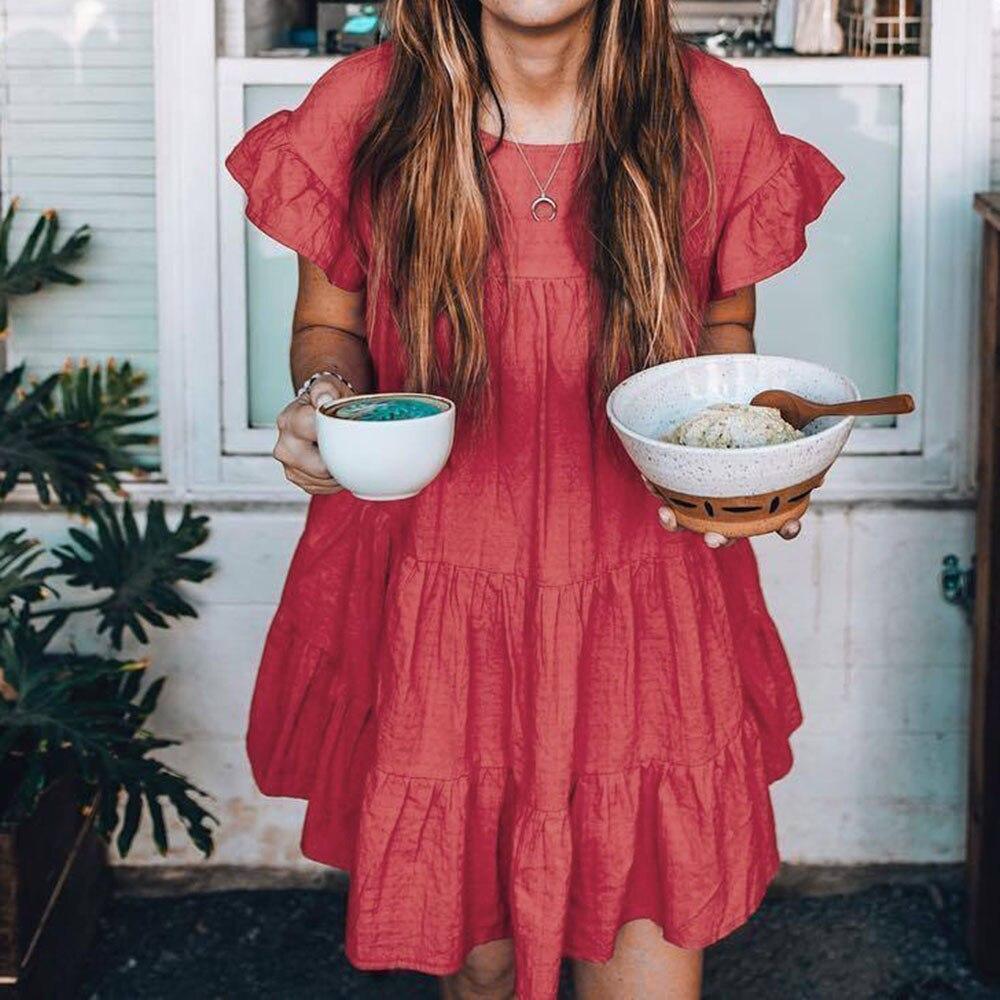 Casual Ruffle O Neck Short Sleeve Dress Mssaz Desses