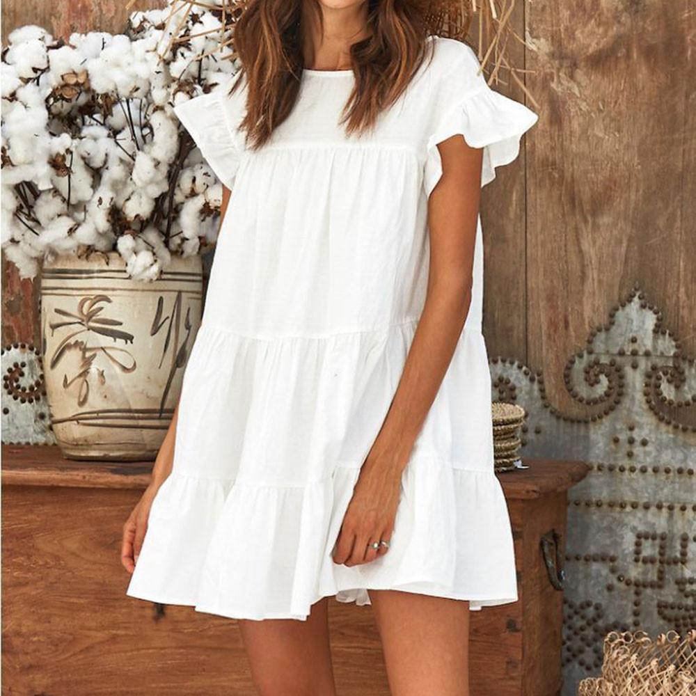 Casual Ruffle O Neck Short Sleeve Dress Mssaz Desses