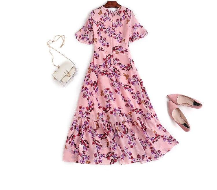 V Neck Ruffles Short Sleeves Printed Casual  Dresses Mssaz Desses