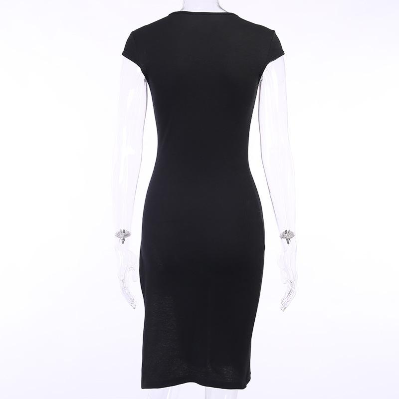 Woman Ribbed Short Sleeve High Slit Bodycon Dress Mssaz Desses