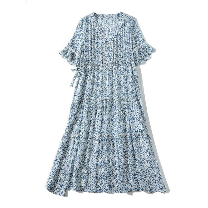 V Neck Short Sleeves Ruffles Floral Printed Holiday Dress Mssaz Desses